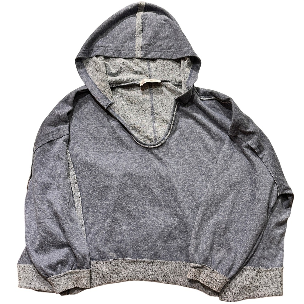 Zenana Hoodie Women L/XL Blue Raw Seam V-Neck Drop Shoulder Pullover TRT-5254A5